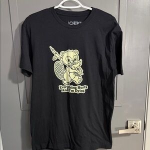 Black Graphic Tee with Bear Print